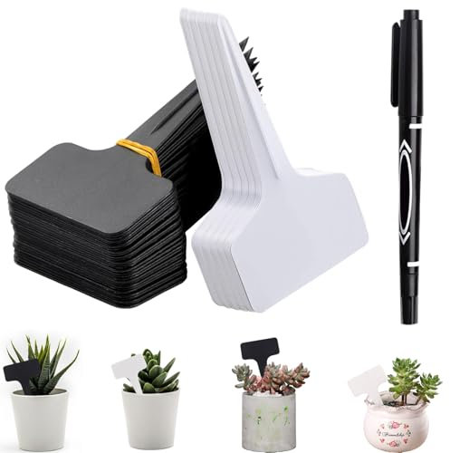 HANIUTTY 100 Piezas Etiquetas Plant,Marcadores de Plástico en Forma de T 6 x 10 cm Etiqueta de Plástico Impermeable de PVC para Jardín, Plant en Maceta,Accesorios de Efecto Invernadero