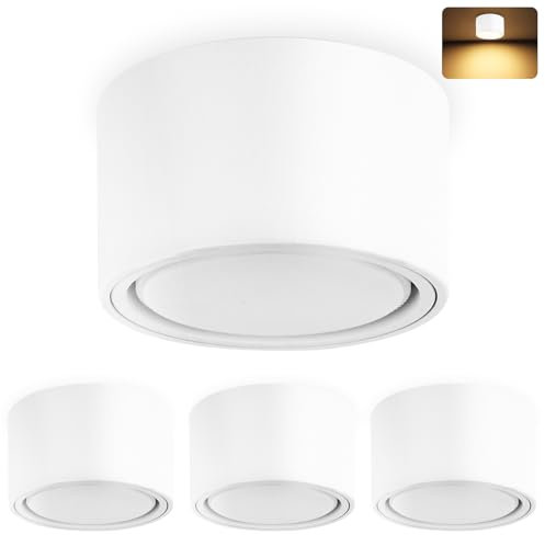 YindaLux Lot de 4 Spot LED de Surface Blanc Plafonnier Spot incl. 6W 3000K 230V LED GX53 -rond Ø95x55mm -comme Downlight, Spots de Plafond, plafonnier led en aluminium