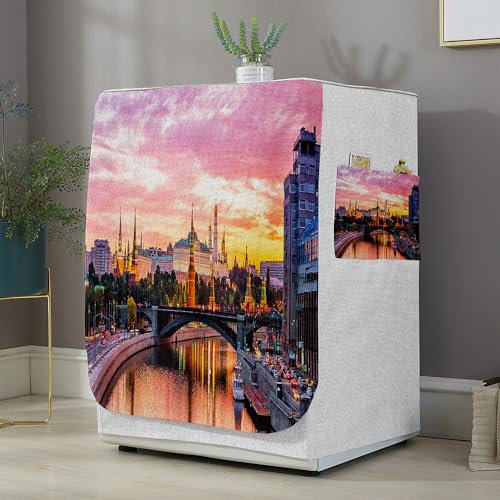 Highdi Housse de Protection pour Machine à Laver, Chargement Frontal Housse La Poussière avec Ouverture Frontale pour Linge Domestique (Modèle Architectural 4,Capacité S 6~7.5KG)