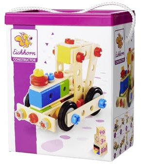 Eichhorn - Constructor Lokomotive, 8 Verschiedene Modelvarianten baubar, Konstruktionsspielzeug mit 90 Teilen, vielseitiges Holzspielzeug, 100% FSC zertifiziertes Buchenholz, ab 3 Jahren