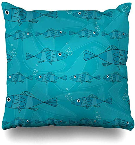 Cushion Cover Case 45x45cm, Blue Vintage Fish Retro Teal Boomerangs Kitsch Revival School Sofa Cushion Cover Fashion Indoor Cushion Case