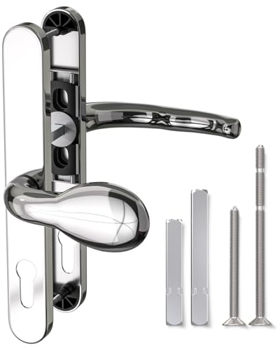 Bwintech 1 Stück polierter Chrom-Edelstahl-UPVC-Türgriff, Hebel/Pad geteilt, Versatz 60 und 92 mm, 211 mm Schraubenlochabstand, 243 mm Plattenlänge, Türgriffe für UPVC-Türen