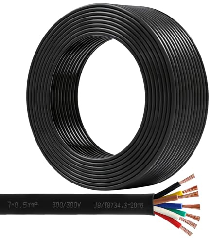 AOHEWEI 7-kärnig släpkabel 12v 24v Automotive Caravan Wire, 7x0,75mm² Rund tunnväggig elektrisk ledning för LED-ljus Ledningsanslutning, husvagn, lastbil, dragkabel