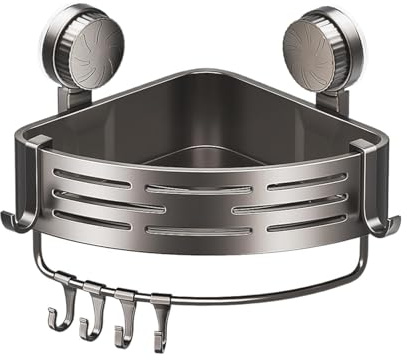 Snsengg Duschregal, Eck-Saugnapf-Aufbewahrungsregal, Metall, Großer Stauraum, Rostfrei, Abnehmbar, Unisex, Silver, 21.5 x 13 cm, Badezimmer, Dusche