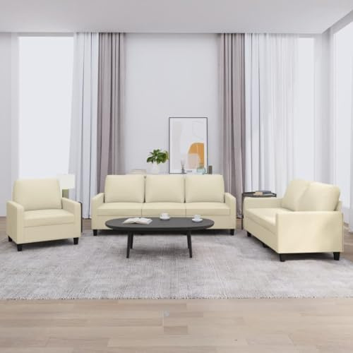 Brokky 3-TLG. Sofagarnitur mit Kissen Sofa Wohnzimmer Sitzgruppe Wohnzimmer Sofa Set Sofas FüR Wohnzimmer Creme Kunstlederer / 3201399