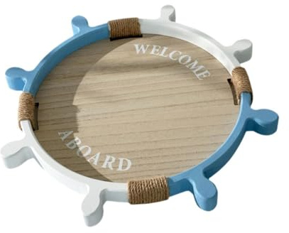 FytStycale Vassoio da Portata in Legno a Forma di Timone di Barca Vassoio da Tavolino Rotondo in Stile, Size L