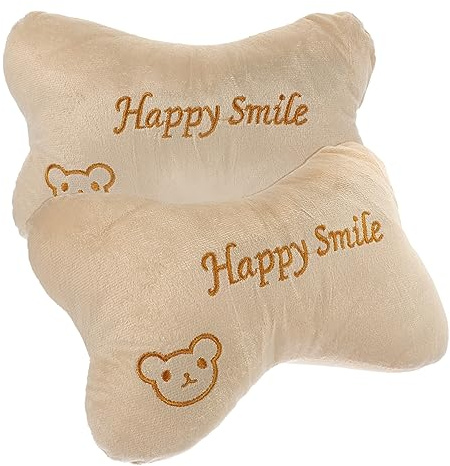 2 Stück Nackenstützkissen für Auto und Stuhl, Beige, Flanell | Pp Baumwolle, Einfache Form, Atmungsaktiv und Elastisch, für Zuhause und Büro