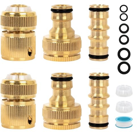 6 Pack Brass Garden Hose Connector, Brass Hose Tap Connectors 1/2 Inch and 3/4 Inch 2-in-1 Faucet Adapter, Garden Hose Tap Connector Pipe Fittings for Gardening, Home Watering