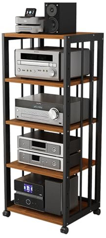 Mueble Equipo HiFi De Rack Estéreo con Altavoz Y Estante, Soporte para Consola De Videojuegos, Estantería Rodante para Componentes De Audio En La Sala De Estar.(Black)