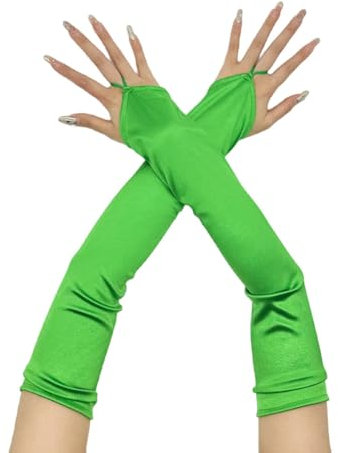 Anevous Satin Handschuhe Lang Fingerlos,Damenhandschuhe,Operahandschuhe,Abendhandschuhe,Seidenhandschuhe,1920s Style Gloves für Cosplay-Kostüme,Maskerade,Karneval,Halloween-Party,Grün