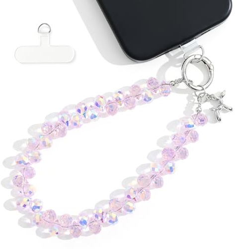 Jollin Cordon Téléphone Portable Chaîne Bijoux Cristal avec Boîte, Pink AB | Bracelet Téléphone pour Femme, Accessoire Téléphone Portable pour Étui, Usage Quotidien, Shopping et Voyage
