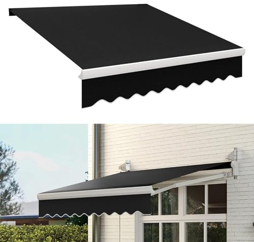 Toldo retráctil para exteriores, resistente a los rayos UV, impermeable, manual, para balcón y terraza, diseño de brazo extensible, disponible en negro, gris, azul, marrón, tamaños: 3/4/5/6 m (20 x 5