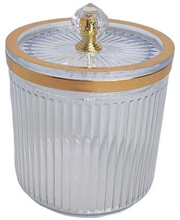 DXEHSEUY Récipient rond en coton avec couvercle - Distributeur de boules de coton pour coiffeuse - Transparent