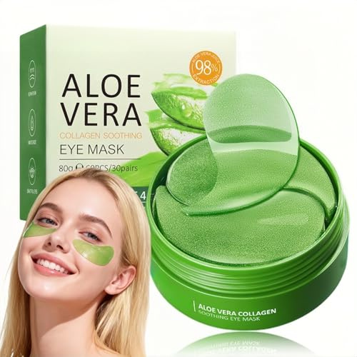 60 Stück Aloe Vera Eye Pads - Augenpads Gegen Augenringe - Eye Patches Feuchtigkeitsspendenderend & Glättend - Eye Pads gegen Falten, Tränensäcke & Schwellungen - Kühlende Augenpads