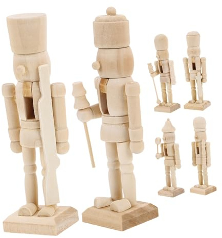 HAMPPLIES Lot De 6 Marionnettes Casse-Noisette Noël 12 Cm en Bois Vierge Blanc Soldat Bois De Noyer Décoration Bureau DIY Présent Festif