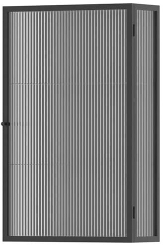 LIUJHGH Armadio a parete con porta in vetro, armadietto moderno in metallo con vetro temperato, pensile da farmacia sospeso per cucina, bagno o camera da letto(Black,Left)