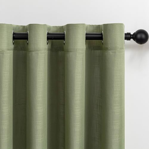 MYSKY HOME Vorhänge Leinenvorhang mit ösen Vorhang Leinenoptik Modern Halbtransparent für Wohnzimmer Dekoschal Küchengardinen Schlaufenschal Schlafzimmer Salbeigrün 140 x 245 cm 2er Set