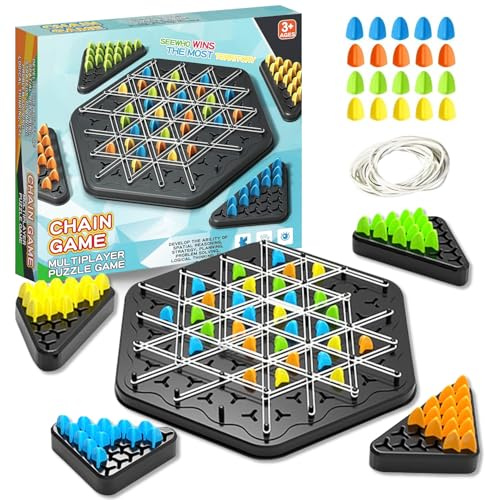 Triangle Chain Game,Funny triangle chain strategy Chess game,Triangle Rubber Band Game for Kids & Adults,Multiplayer Triangle Board for Family Night,Puzzle Strategy Toys