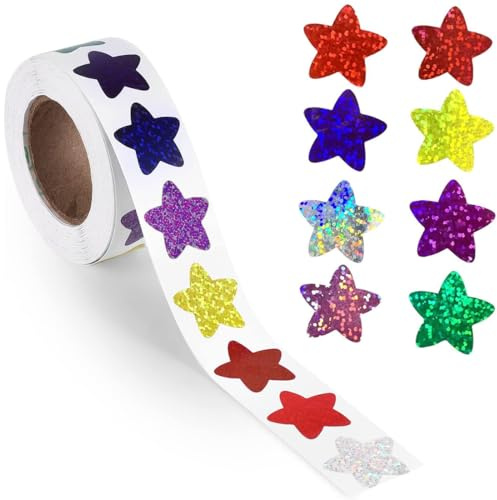 EJRUP Lot de 500 feuilles d'autocollants étoiles scintillantes, autocollants de récompense pour enfants, autocollants étoiles multicolores, pour scrapbooking, cartes de vœux, cadeaux, bricolage