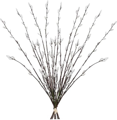 Hbbgdiy 3 Ramas de Sauce de imitación, 27, 6 Rellenos de jarrón realistas con Detalles de Flores Blancas, Elegantes Ramas Artificiales para centros de Mesa de Bodas, hogar y Eventos