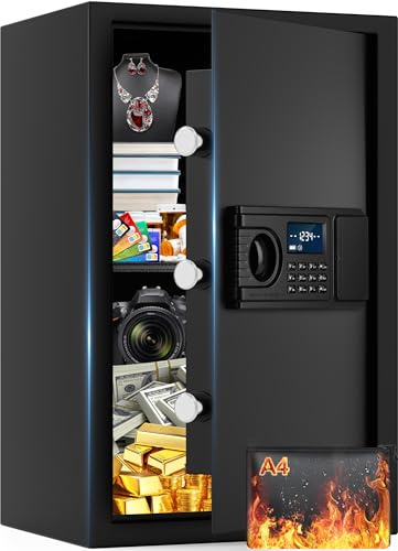 4.0 Cuft Fireproof Safe for Home, 19.69'' Tall Safety Box with Fireproof Waterproof Bag,Security Fire Safe Box with Digital Keypad,Smart Aler,Removable Shelf,Document Safes for Valuables