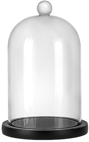 PH PandaHall Glocke Glas Dome Klar Glas Display Kuppel mit Oberer Griff Schwarzer Holz Sockel Glockenglas Cloche Flaschen Vitrine für Pflanzen Blumen Ton Sukkulenten Antike Sammlerstücke, 14.3x22cm