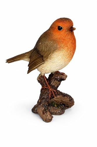 Rahm Dekofigur Rotkehlchen – Polyresin – ca. 13 cm – Detailreiche Vogel Figur – Naturgetreue Wohnraum Dekoration