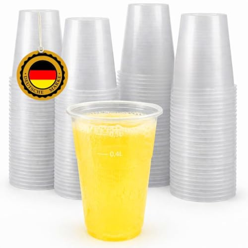 TG-GENT Transparente Plastikbecher 0,5l - 500 Stück | Trinkbecher mit Eichstrich 0,5l | Ideal als Trinkbecher Einweg für Party & mehr | Plastikbecher für Kaltgetränke