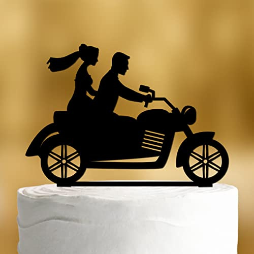 Cake Topper Motorrad [mit Brautpaar] - Acryl deko schwarz Hochzeit Hochzeitstorte Kuchendeko Tortendekoration Verlobung Tortenstecker Tortendeko Wedding cake