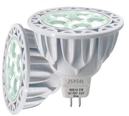 JSVSAL Dimmbare MR16 LED-Glühbirne, 5 W, ersetzt 50 W Halogen-Äquivalent, 5000 K Tageslichtweiß, AC/DC 12 Volt, GU5.3 Bi-Pin-Sockel, 40 Grad Spot-Beleuchtung