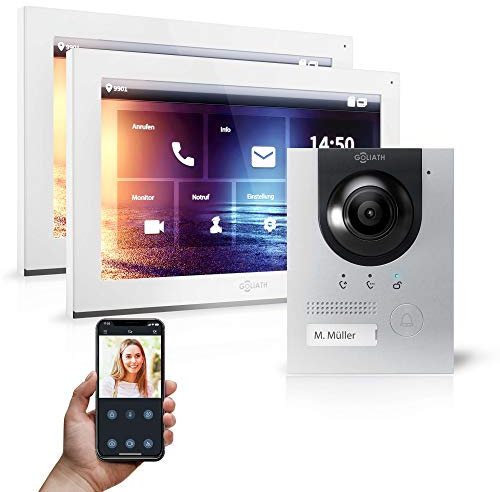 Goliath Hybrid | IP | Full-HD Video Türsprechanlage | App | 1-Fam | 2 x Full-Touchscreen 25,4 cm (10) | Aluminium Unterputz Türstation | 180° Ultra-Weitwinkel | AV-IPS-116