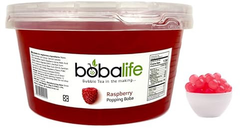 Bobalife Raspberry Flavoured Popping Boba 32 Servings (1.6kg), Fruit Juice Filled Boba Pearls for Bubble Tea, Iced Drinks, Desserts, Cocktails & Slush | Low Fat, Gluten-Free & Vegan
