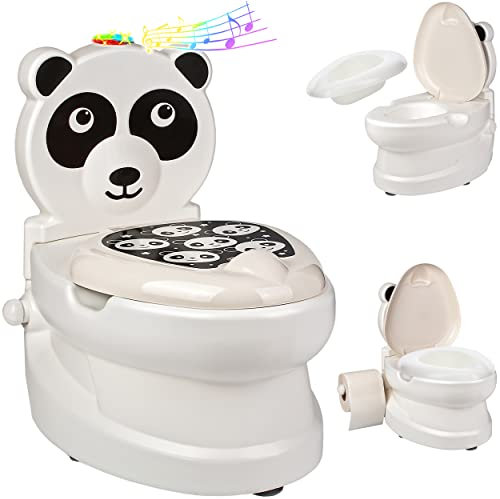 alles-meine.de GmbH Kindertoilette/Töpfchen Spülgeräusch + Licht Panda Bär mit Wasserspülung Sound - Nachttopf/Babytopf - mit Deckel - weiß - Musik - Toilettentrainer -..