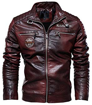 Giacca in Pelle da Uomo Giacca Tuta da Moto Giacca per Il Tempo Libero All'aperto Giubbotto Classico Moda Giacca (Rosso,S)