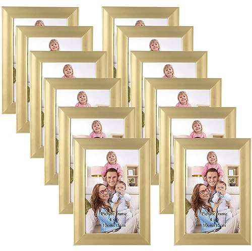 Giftgarden 12 Stück Bilderrahmen 10x15 cm Gold für 15x10 Fotos und Bilder | Fotorahmen Collage Set mit Plexiglas, Wand- oder Tischaufsteller