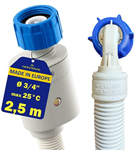 Manguera Aquastop para Lavadora y Lavavajillas 2,5m con Válvula de Seguridad Recta y Acodada Ø 3/4 Manguera de Entrada de Agua Segura Garantía de 10 Años - Monteral