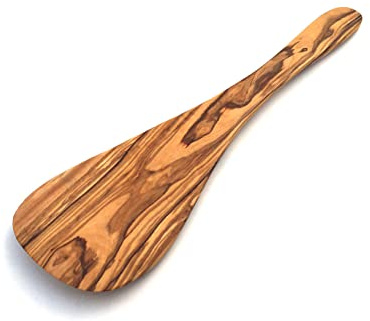 Pfannenwender Extrabreit Länge 33 cm, handgefertigt aus Olivenholz.