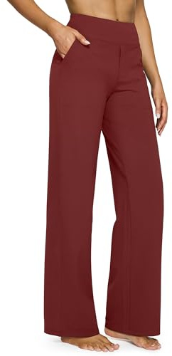 G4Free Yoga Pants with Pockets Wide Leg Trousers for Women UK Dress Ladies Stretch Work Trousers Casual Joggers Dark Burgundy,M