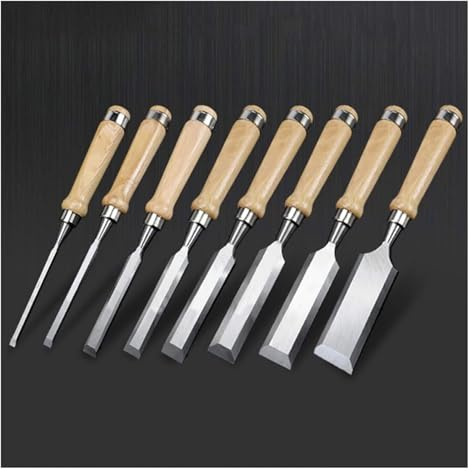 Wood Chisel Tool Set Wood Chisel Chrome Vanadium Steel Construction, Ergonomic Grip Handle, Blade Guards Cutter Head Width 6mm to 38mm,8 Piece Set Premium