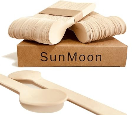 SunMoon Eco Friendly 100 Pack Wooden Spoons Disposable, Substitute for Plastic and Bamboo, Plastic Free Packaging, Disposable for Parties, Travelling, Camping,Wedding,Gardening……
