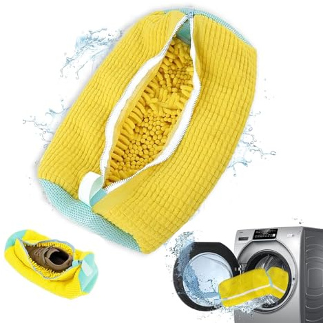 Schuhwaschbeutel für die Waschmaschine, Schuhtrockner, Wäschebeutel, wiederverwendbar, Schuhwaschbeutel für Waschmaschine und Trockner,waschbeutel,Wäschesack Schuhe mit 360° Reinigungsflaum (Gelb x 1)