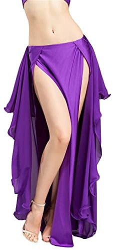 LVUNZJCA Bauchtanzrock Frauen Leistung Bauchtanz Kostüm Wellenrock Kleid Schlitzrock für Tanzpraxis(Lila)