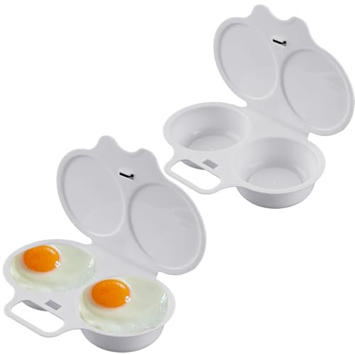 2-Pack Microwave Poached Egg Maker Double Cups Egg Cooker with a 7cm (2.75-inch) Diameter Reusable Poached Egg Moulds for Microwave Food Grade White Polypropylene Egg Poacher Quick Easy Poached Eggs