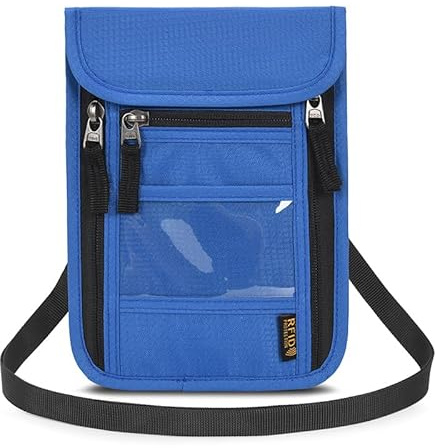 ROOSALANCE Passport Holder for Travel, Neck Pouch Travel Wallet With RFID Blocking, Waterproof Lightweight Passport Wallet for Women and Men (Blue)