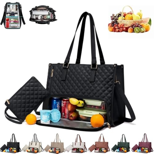 Usper Lunchtasche Damen, Lunch Tote Bag For Office, Handtasche Mit KüHlfach Lunch Tasche 2-In-1 Lunch Bag FüR Unterwegs Arbeit Schule BüRo (Schwarz)