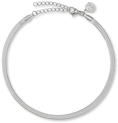 GD GOOD.designs EST. 2015 Bracelet de cheville femme – Chaîne serpent plate 3 mm en argent | Acier inoxydable 316L | Résistant à l’eau, réglable 22–27 cm