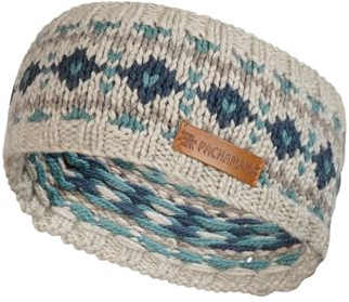 Pachamama Kvinnor 100 % ren fin merinoull öronvärmare pannband handstickat diamantmönster enkel en storlek handgjord mjuk varm andningsbar fukttransporterande Fair Trade (blå, en storlek)
