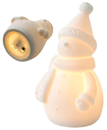 Syengery Figura De Muñeco De Nieve Navideña con Luz | Decoraciones Cerámicas De Muñecos De Nieve - Decoración para Hogar Dormitorio Salón Oficina Coche Cumpleaños Acción De Gracias