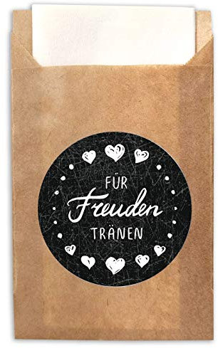 Freudentränen 200 Aufkleber + 200 Papiertüten für Verpackung von Taschentücher Hochzeit/Sticker + Flachbeutel (6,5 X 9,0 +1,4 cm)