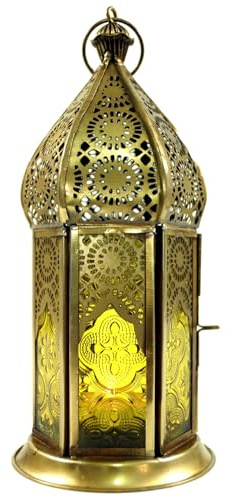 Orientalische Metall/Glas Laterne im marrokanischen Design | Filigrane Verarbeitung, farbiges Glas, für Teelichter geeignet, schafft ein 1001 Nacht Ambiente.